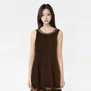 Place Girls dress black sleeveless  fit n flare with pearl accent neckline Sz 8